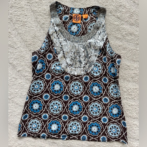 Tory Burch Jasmine Garden Sequin Beaded Tank Top - Picture 6 of 14